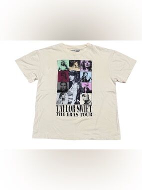 Official Taylor Swift The Eras Tour Shirt Beige Cream Collage Print Size Large